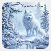 ホワイトアークティックウルフ冬の風景デザイン スクエアシール (正面)