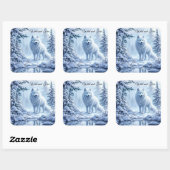 ホワイトアークティックウルフ冬の風景デザイン スクエアシール (シート)