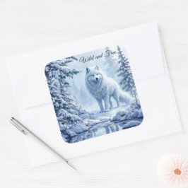 ホワイトアークティックウルフ冬の風景デザイン スクエアシール