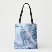 ホワイトアークティックウルフ冬の風景デザイン トートバッグ (正面)