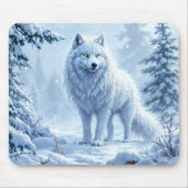 ホワイトアークティックウルフ冬の風景デザイン マウスパッド (正面)
