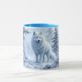 ホワイトアークティックウルフ冬の風景デザイン マグカップ (中央)