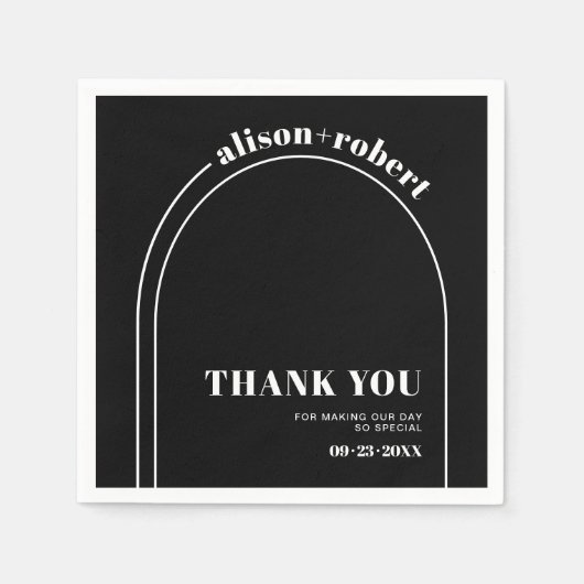 ホワイトアーチとタイポグラフィブラックありがとうござ結婚う スタンダードカクテルナプキン (正面)