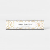 ホワイトアートと金ゴールドアートのデコ幾何学的パターン デスクネームプレート (正面)