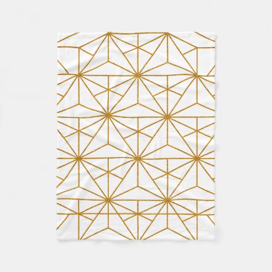 ホワイトアートと金ゴールドアートのデコ幾何学的パターン フリースブランケット (正面)