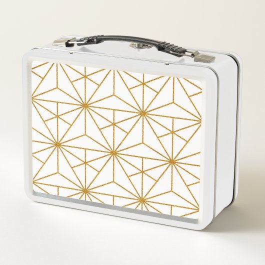 ホワイトアートと金ゴールドアートのデコ幾何学的パターン メタルランチボックス (裏面)