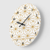 ホワイトアートと金ゴールドアートのデコ幾何学的パターン ラージ壁時計 (傾斜)