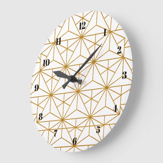 ホワイトアートと金ゴールドアートのデコ幾何学的パターン ラージ壁時計 (傾斜)