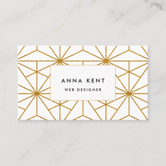 ホワイトアートと金ゴールドアートのデコ幾何学的パターン 名刺 (正面)
