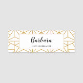 ホワイトアートと金ゴールドアートのデコ幾何学的パターン 名札 (正面)