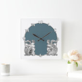 ホワイトアールデコシルバーデザインの任意の色 スクエア壁時計 (ホーム)