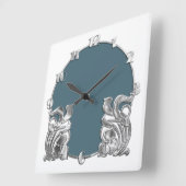 ホワイトアールデコシルバーデザインの任意の色 スクエア壁時計 (傾斜)