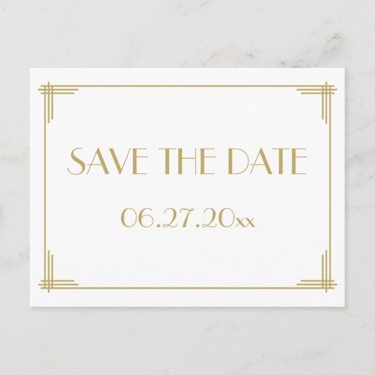 ホワイトアールデコ素晴らしギャツビー日付はがきを保存 案内ポストカード (正面)