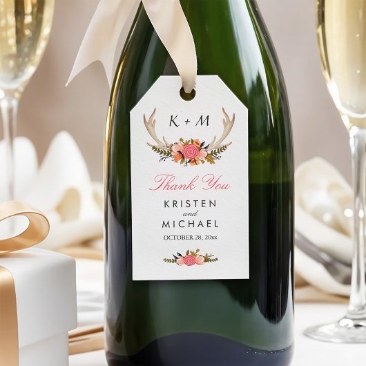 ホワイトア素朴ントラーフローラ結婚の感謝 ギフトタグ