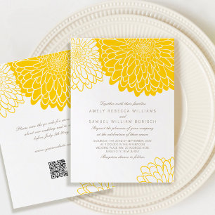 ホワイトイエローキクシンプルクのQR RSVP結婚's 招待状