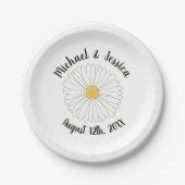ホワイトイエローデイジーフラワーフローラガーデンパーティー ペーパープレート (正面)