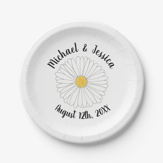ホワイトイエローデイジーフラワーフローラガーデンパーティー ペーパープレート (正面)