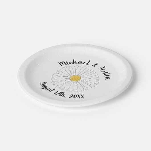 ホワイトイエローデイジーフラワーフローラガーデンパーティー ペーパープレート (アングル)