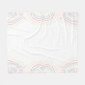 ホワイトイエローピンクブルー同心ハートレインボー フリースブランケット (正面(横))