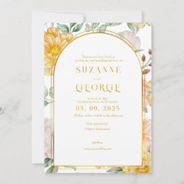 ホワイトイエローフラワーアーチ結婚式招待状 招待状
