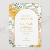 ホワイトイエローフラワーアーチ結婚式招待状 招待状 (正面/裏面)