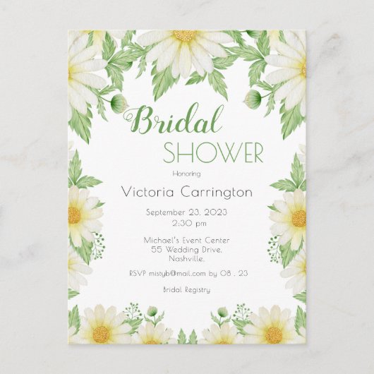 ホワイトイエローフローラルダイシーブライダルシャワー ポストカード (正面)