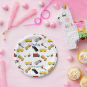 ホワイトイエローボーイズ誕生日トラックパターン ペーパープレート (パーティー)