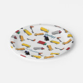 ホワイトイエローボーイズ誕生日トラックパターン ペーパープレート (アングル)