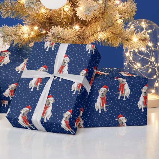 ホワイトイエローラブラドールリトリエバーinサンタハット ラッピングペーパー (クリスマス)