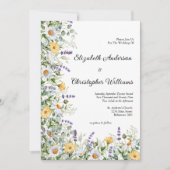 ホワイトイエローラベンダーフローラユーカリ結婚ス 招待状 (正面)