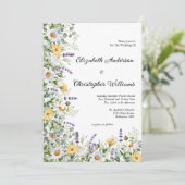 ホワイトイエローラベンダーフローラユーカリ結婚ス 招待状 (スタンド正面)