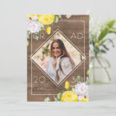 ホワイトイエローローローローズフローラボホ素朴卒業 案内状 (スタンド正面)