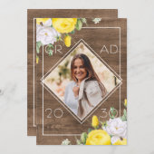 ホワイトイエローローローローズフローラボホ素朴卒業 案内状 (正面/裏面)