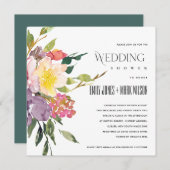 ホワイトイエロー赤面ブルゴーニュフローラウェディングシャワー 招待状 (正面/裏面)