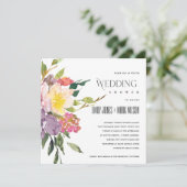 ホワイトイエロー赤面ブルゴーニュフローラウェディングシャワー 招待状 (スタンド正面)