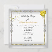 ホワイトイエロー金ゴールドグリッターヒール誕生日パーティー 招待状 (裏面)