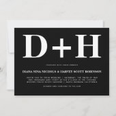 ホワイトイニシャルはっきりしたタイポグラフィブ結婚ラック 招待状 (正面)