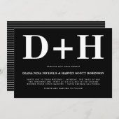 ホワイトイニシャルはっきりしたタイポグラフィブ結婚ラック 招待状 (正面/裏面)