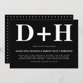 ホワイトイニシャルはっきりしたタイポグラフィブ結婚ラック 招待状 (正面/裏面)