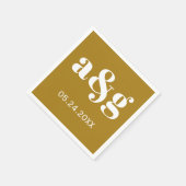 ホワイトイニシャルタイポグラフィオンゴールデンブラウン結婚ズ スタンダードカクテルナプキン (角)