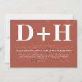 ホワイトイニシャルテラコッタはっきりしたタイポグラフィ結婚ズ 招待状 (正面)