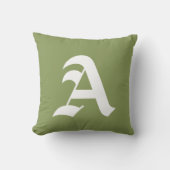 ホワイトイニシャルモノグラムオンオリーブグリーンミニマリスト クッション (正面)