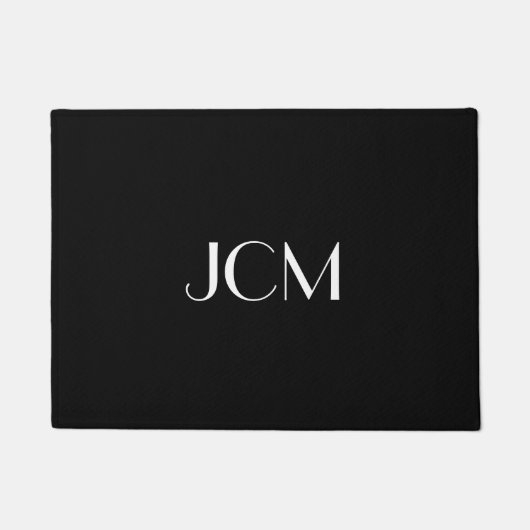 ホワイトイニシャルモノグラムオンブラック ドアマット (正面)