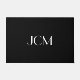 ホワイトイニシャルモノグラムオンブラック ドアマット