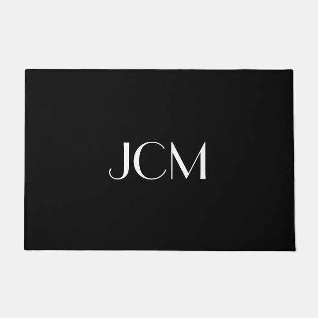 ホワイトイニシャルモノグラムオンブラック ドアマット (正面)