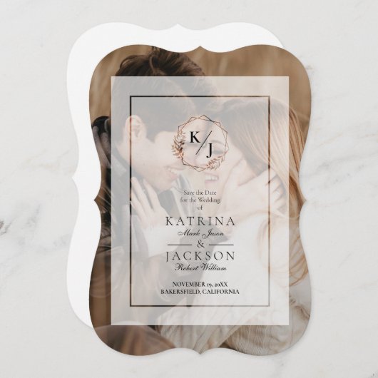 ホワイトイニシャルヴェラム結婚式招待状 (正面/裏面)