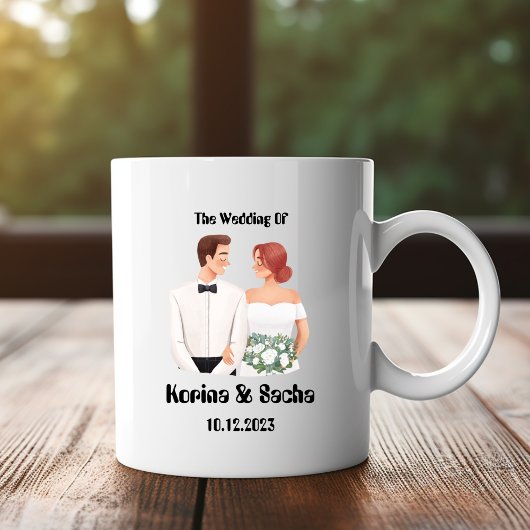 ホワイトイラストレーション結婚ズギフトプリントマグカップ ツートーンマグカップ