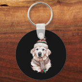 ホワイトイングリッシュクリームゴールデンレトリバーママ犬の子犬 キーホルダー (正面)