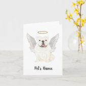 ホワイトイングリッシュブルドッグ悔やみや弔慰メモリアル カード (黄色い花)