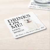 ホワイトイングリッシュブルドッグ結婚ズ スクエアペーパーコースター (アングル)